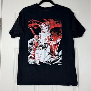 Bad Habits Men’s Anime Katana Demon 100% Cotton Tee Samurai Oni Girl Medium